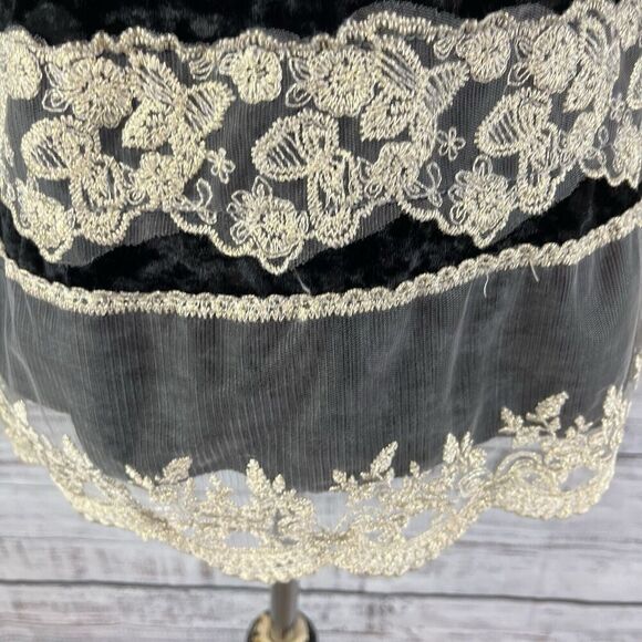 Passion Concept Blouse Tunic sz Small Black Velveteen Lace Beads Gothic Wedding - Picture 10 of 14
